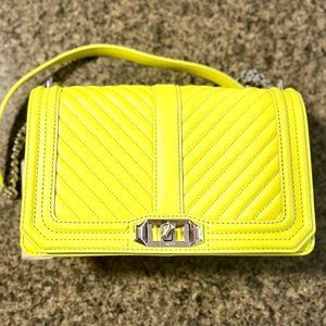 Rebecca Minkoff Large Love Chevron Neon Yellow Bag NWT